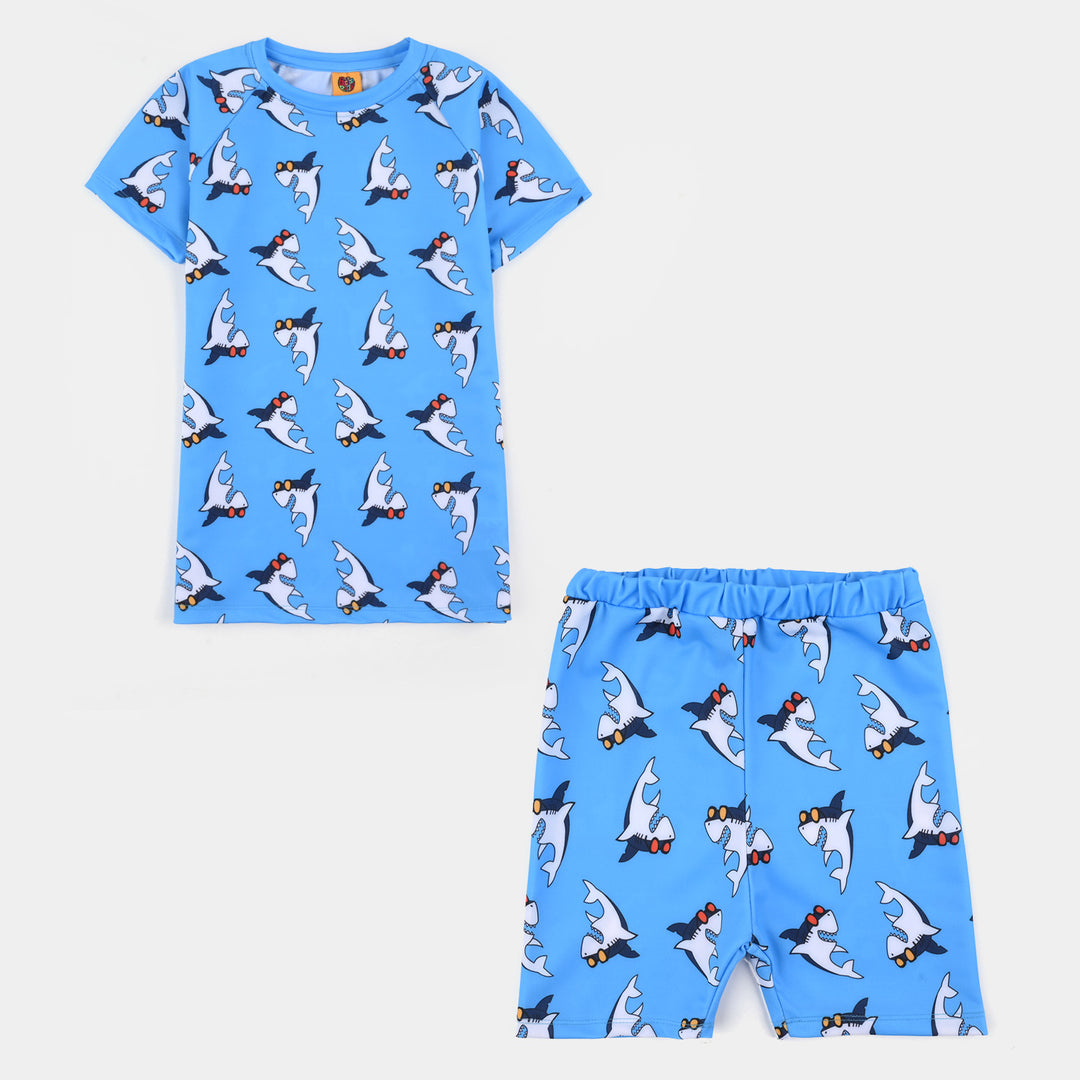Boys Nylon Swimming 2-Piece Suit (Shark) - Blue