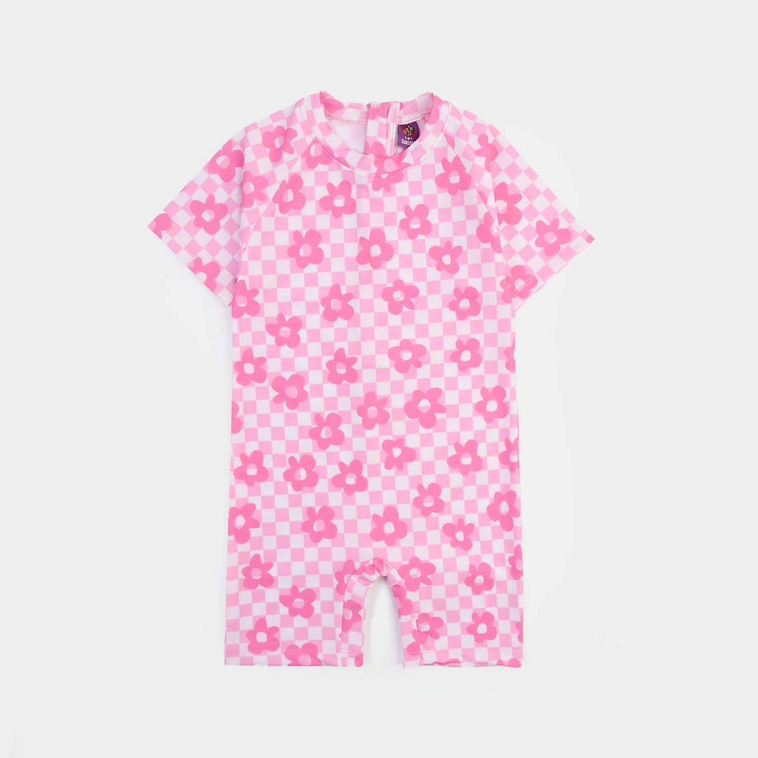 Girls Nylon Swimming Jumper Pink Daisy-Pink