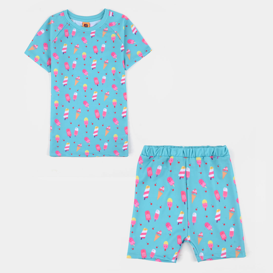 Girls Nylon Swimming 2-Piece Suit (Sweet Treat) - Blue