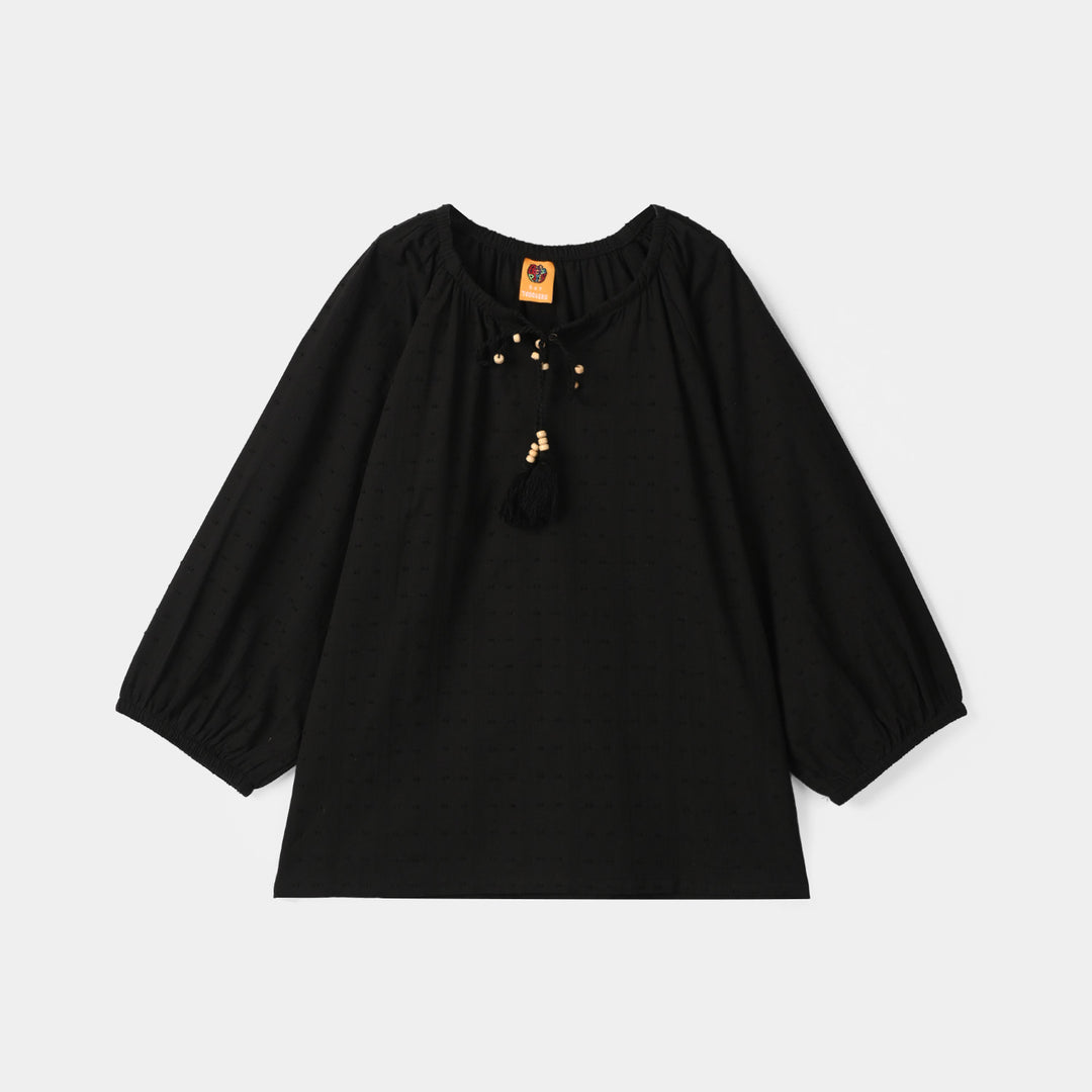 Girls Jacquard Casual Top (Middy) - Black