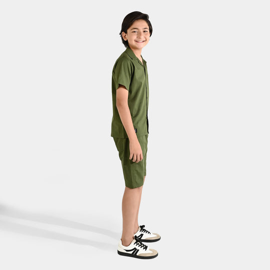 Boys Slub Jersey Woven Suit (Never Too Late) - Green