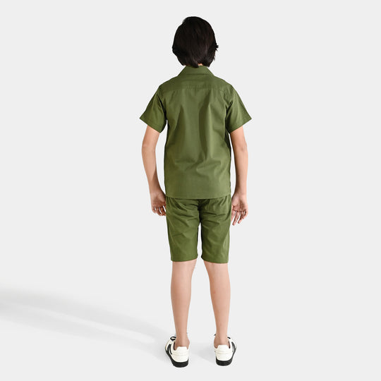 Boys Slub Jersey Woven Suit (Never Too Late) - Green