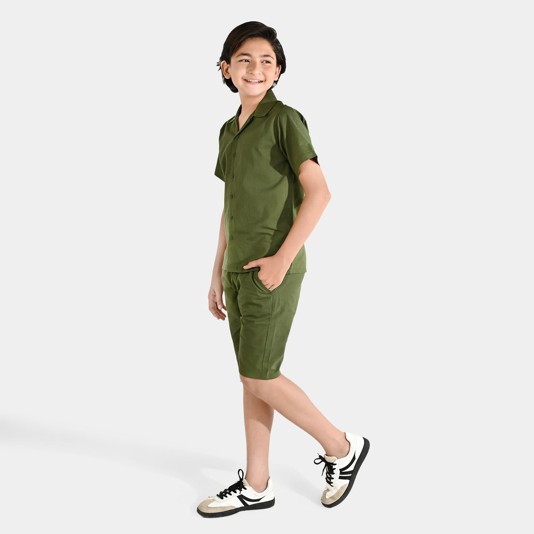Boys Slub Jersey Woven Suit (Never Too Late) - Green