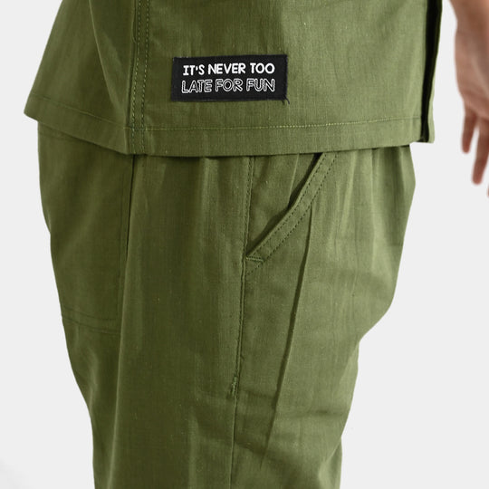Boys Slub Jersey Woven Suit (Never Too Late) - Green
