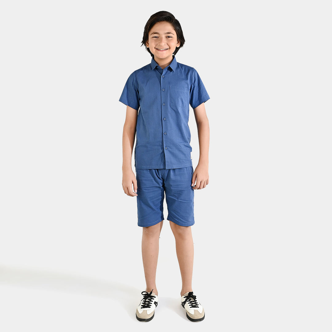 Boys Slub Jersey Woven Suit (Chilling All Day) - Blue
