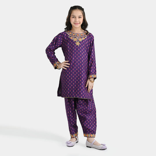 Teens Girls Cotton Jacquard Emb 2Pcs Dilruba-PURPLE
