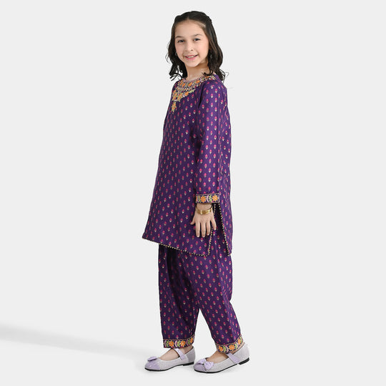 Teens Girls Cotton Jacquard Emb 2Pcs Dilruba-PURPLE