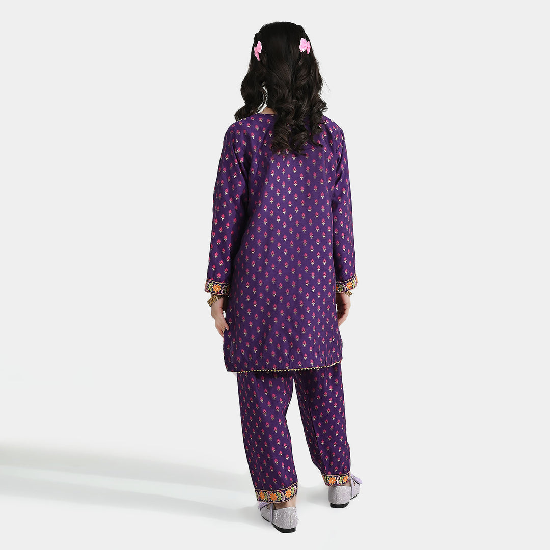 Teens Girls Cotton Jacquard Emb 2Pcs Dilruba-PURPLE
