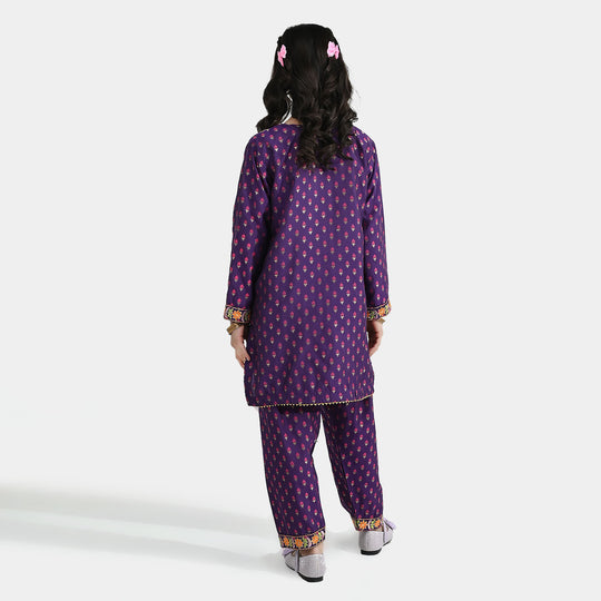 Teens Girls Cotton Jacquard Emb 2Pcs Dilruba-PURPLE
