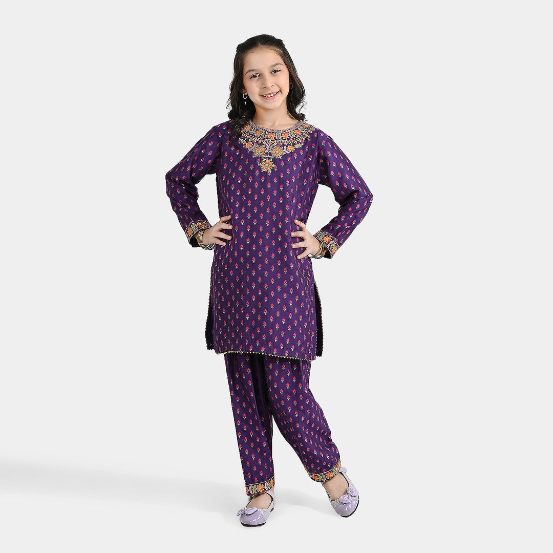 Teens Girls Cotton Jacquard Emb 2Pcs Dilruba-PURPLE