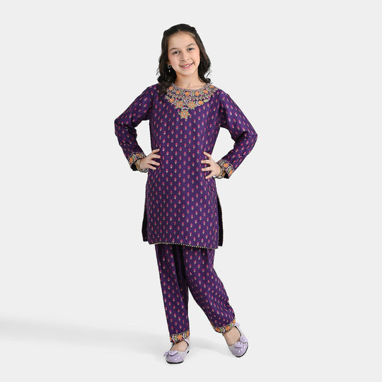 Teens Girls Cotton Jacquard Emb 2Pcs Dilruba-PURPLE
