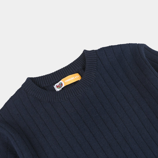 Boys Cotton Sweater Knit T-Shirt (Dropline) - Navy Blue