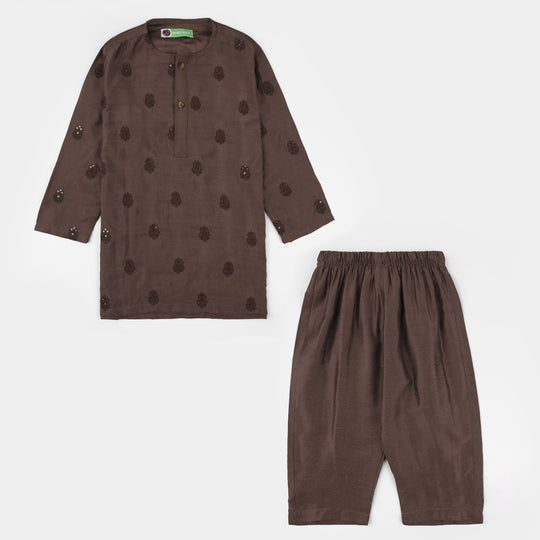 Infant Boys Cotton Poplin Kurta Pajama (Sitara) - Brown