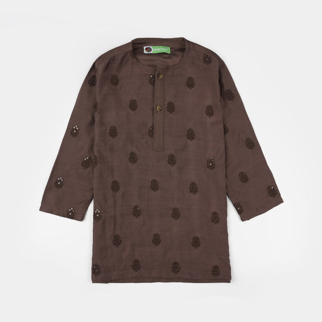 Infant Boys Cotton Poplin Kurta Pajama (Sitara) - Brown