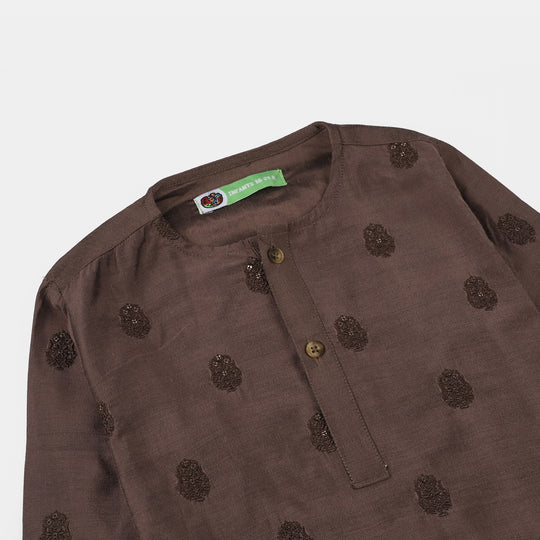 Infant Boys Cotton Poplin Kurta Pajama (Sitara) - Brown