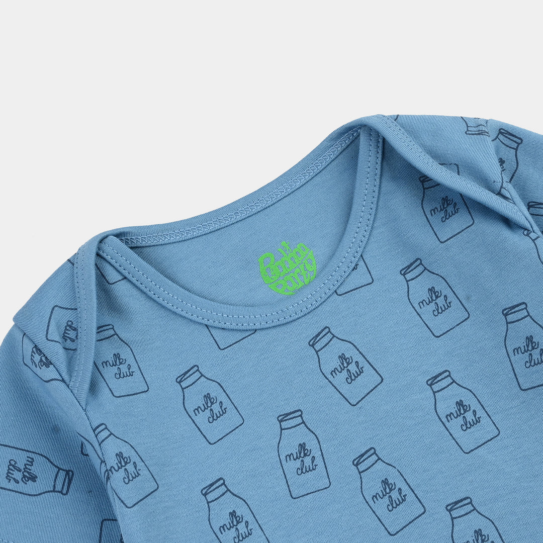Infant Boys Cotton Interlock Romper (Little Sipper) - Blue