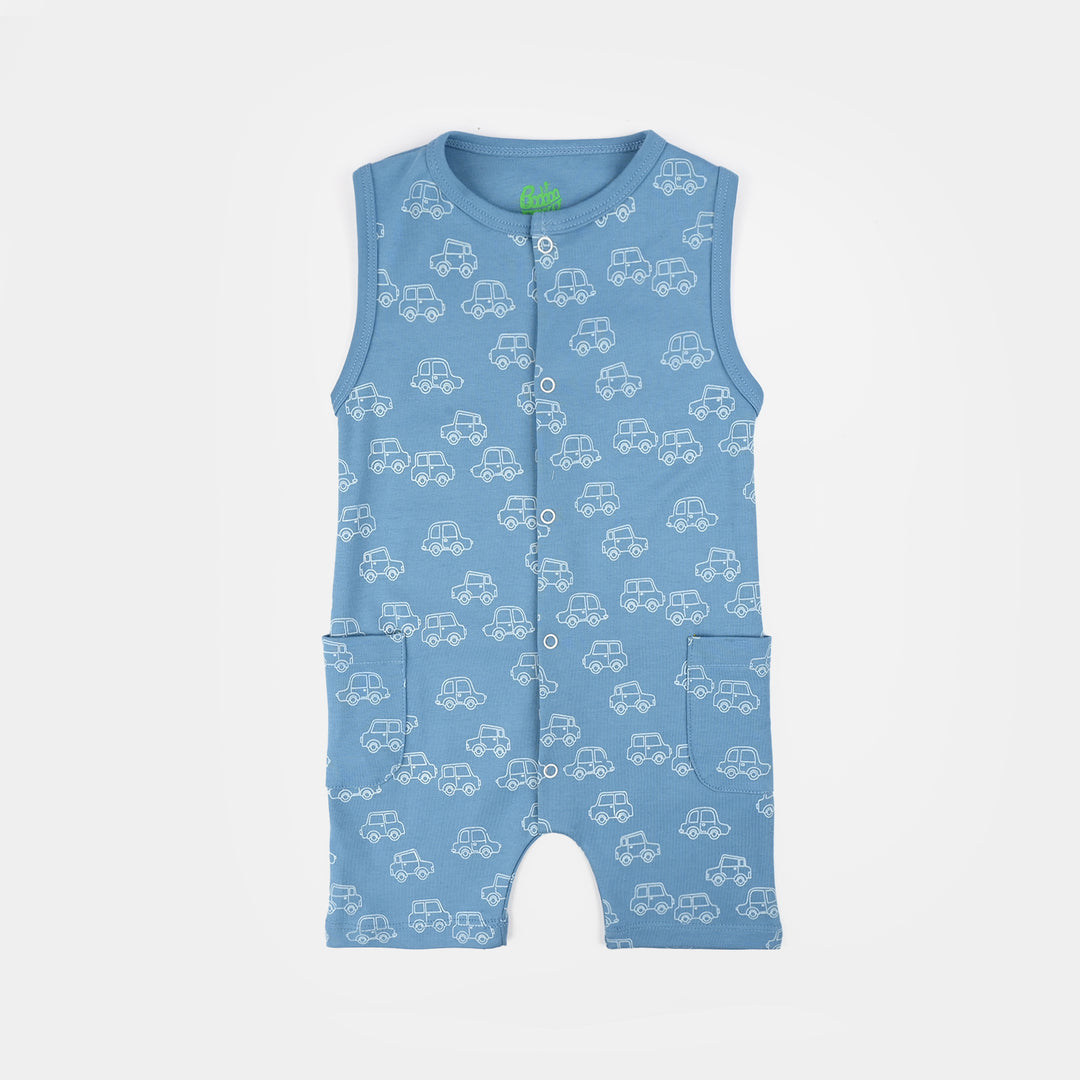 Infant Boys Cotton Interlock Romper (Line Cars) - Blue