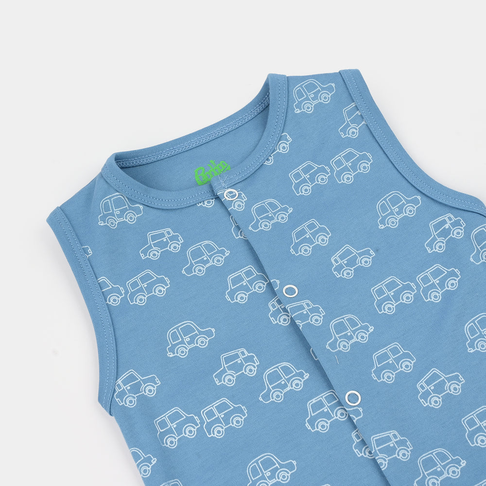 Infant Boys Cotton Interlock Romper (Line Cars) - Blue