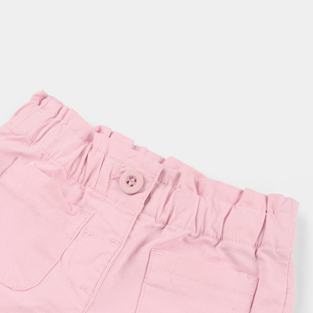Infant Girls Cotton Twill Shorts - Pink