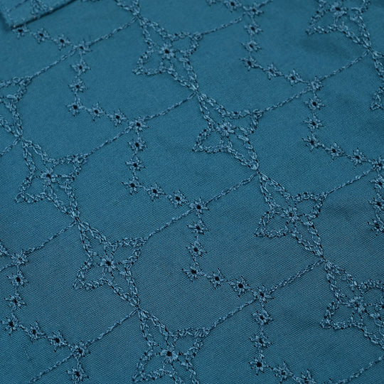 Infant Boys Cotton Chikankari Poplin Kurta - Teal Blue