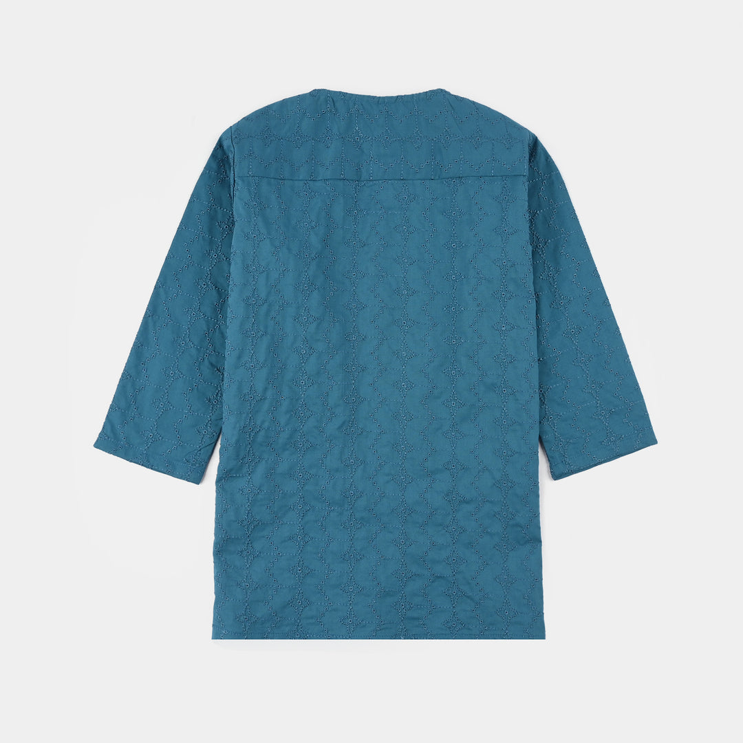 Infant Boys Cotton Chikankari Poplin Kurta - Teal Blue