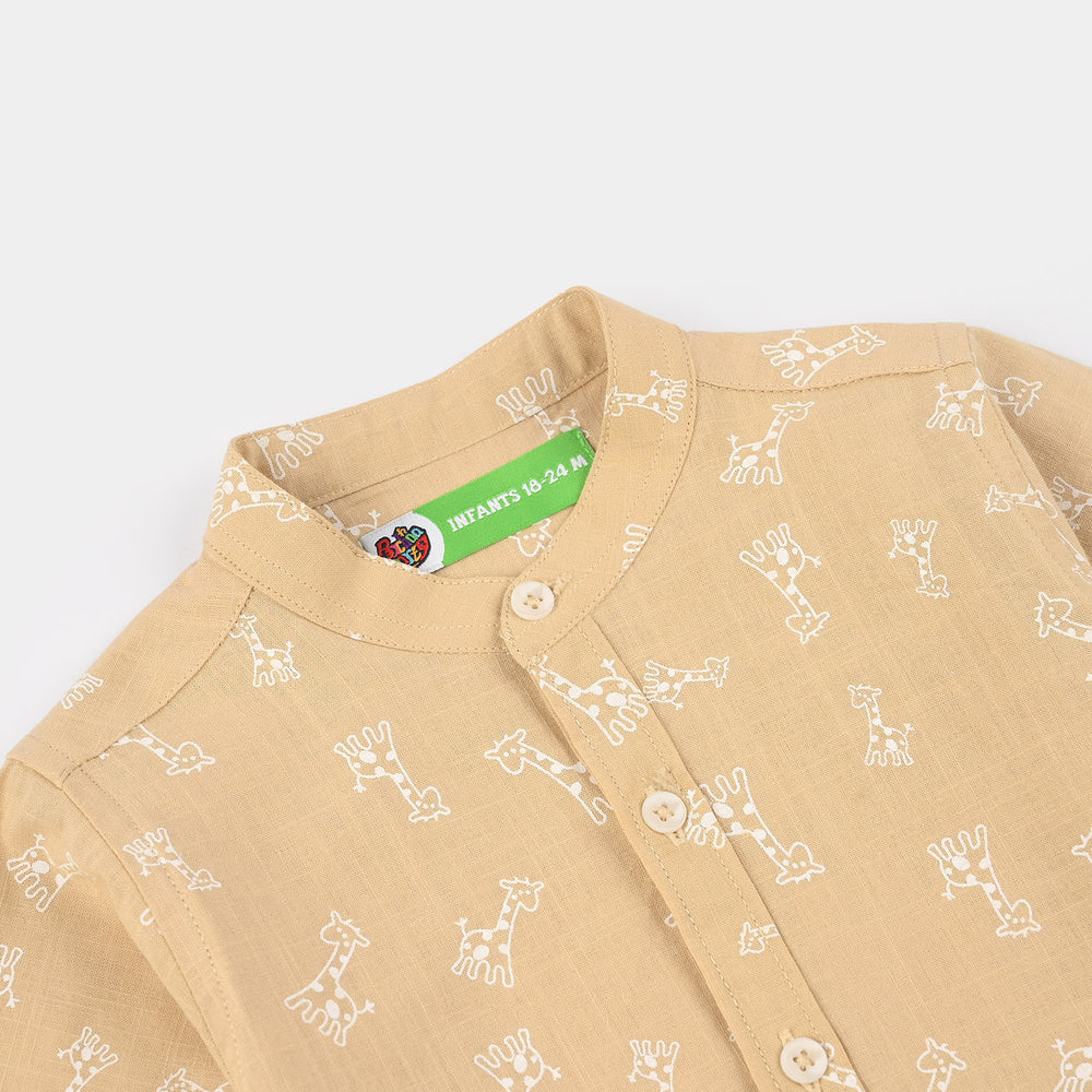 Infant Boys Cotton Shirt (Giraffee) - Brown