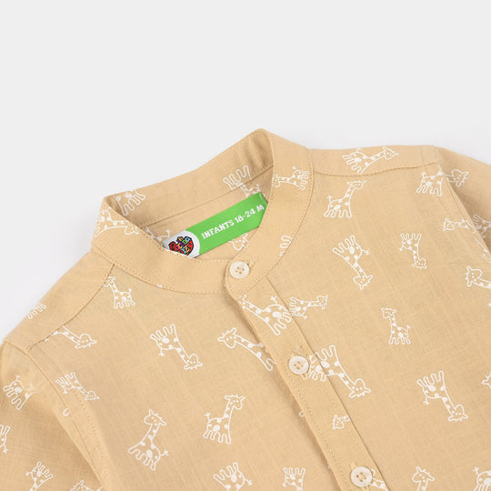 Infant Boys Cotton Shirt (Giraffee) - Brown