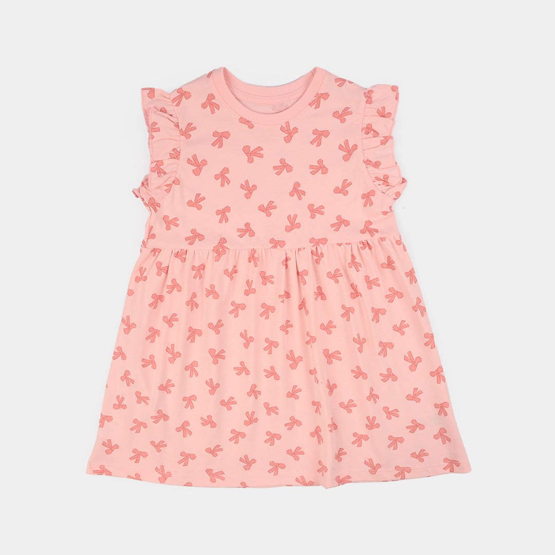 Girls Jersey/Terry Knitted Frock (Bow) - Pink