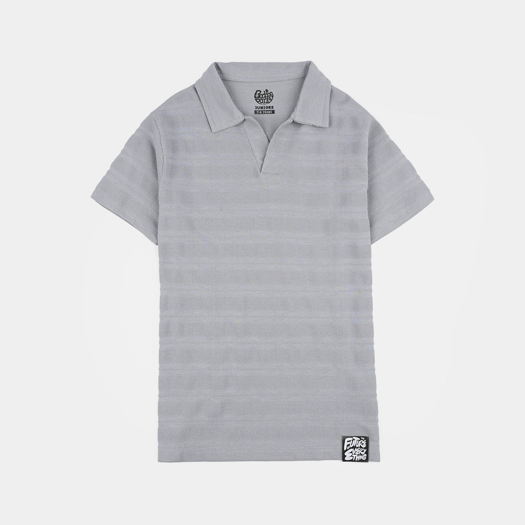 Boys Jacquard Polo T-Shirt (Basic) - Grey