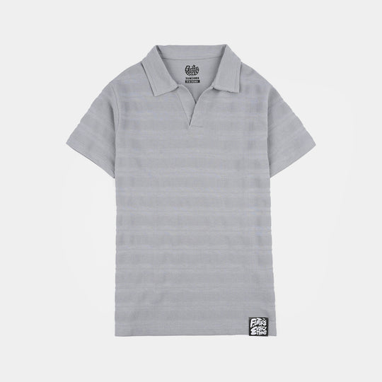 Boys Jacquard Polo T-Shirt (Basic) - Grey