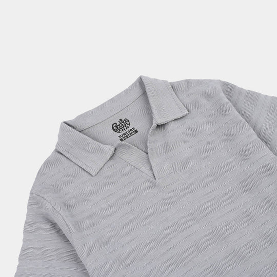 Boys Jacquard Polo T-Shirt (Basic) - Grey