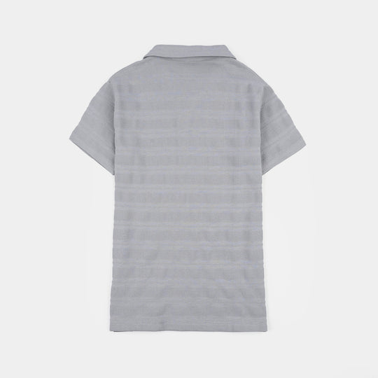 Boys Jacquard Polo T-Shirt (Basic) - Grey