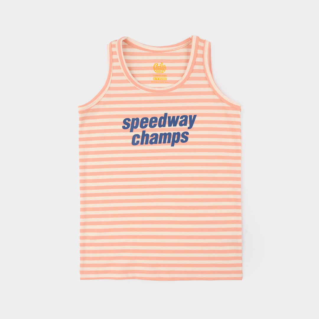 Boys Yarn Dyed Sando (Speedway Champs) - Peach