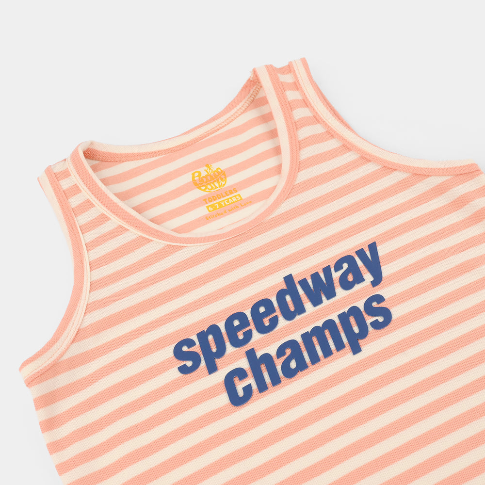 Boys Yarn Dyed Sando (Speedway Champs) - Peach