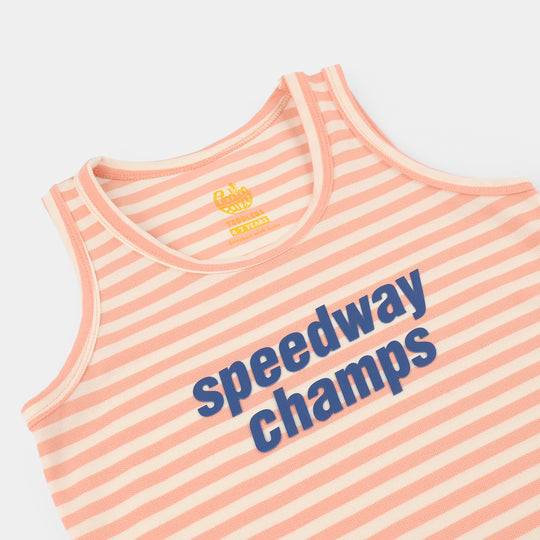Boys Yarn Dyed Sando (Speedway Champs) - Peach