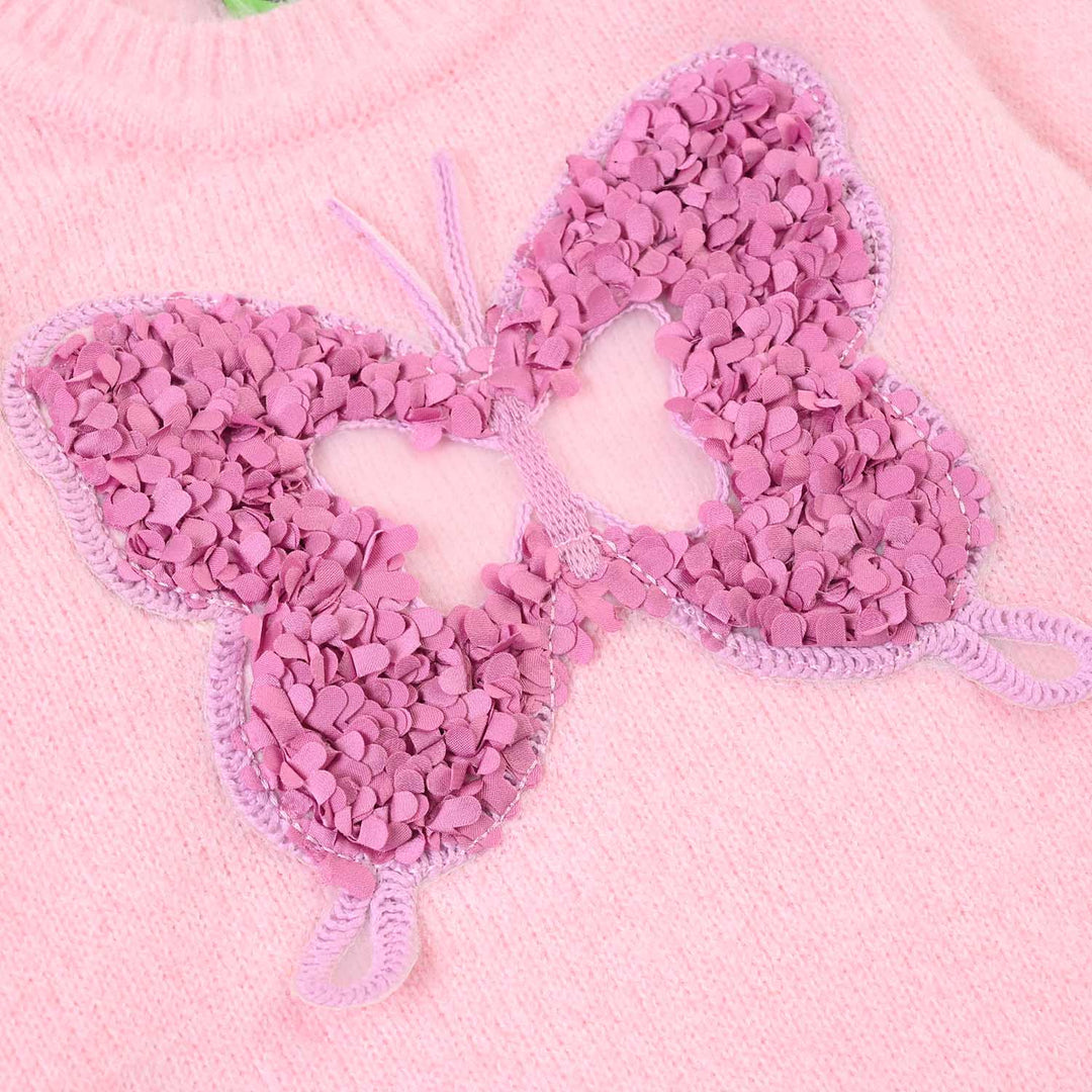 Infant Girls Acrylic Sweater - Petal Butterfly - Pink