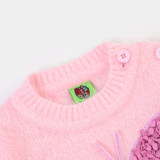 Infant Girls Acrylic Sweater - Petal Butterfly - Pink