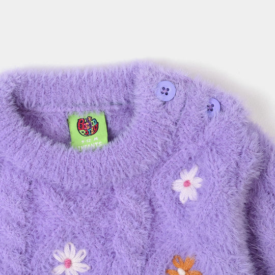 Infant Girls Acrylic Sweater - Flower Fusion - Lilac