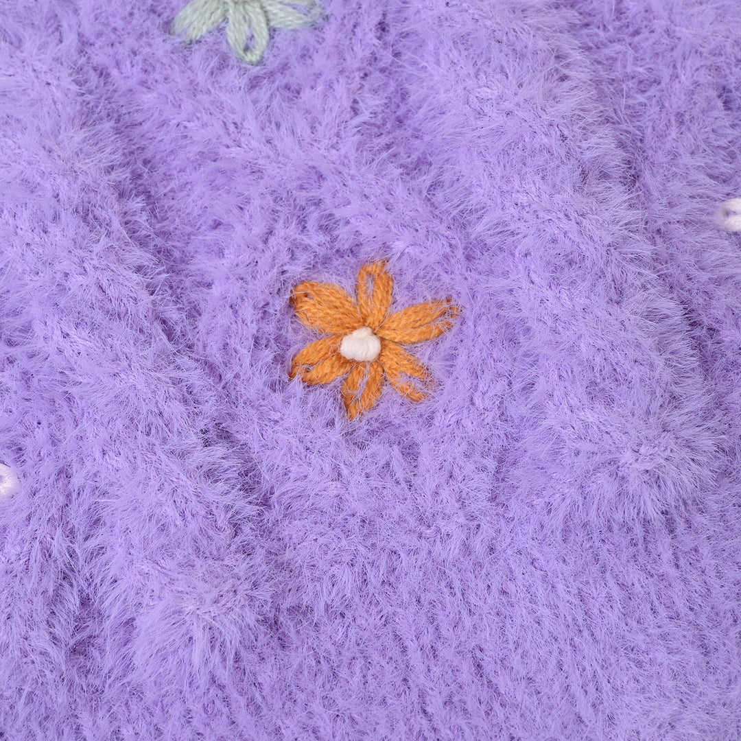 Infant Girls Acrylic Sweater - Flower Fusion - Lilac