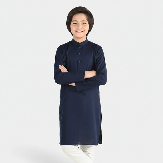 Boys Poly Viscose Kurta (Lurex) - Navy