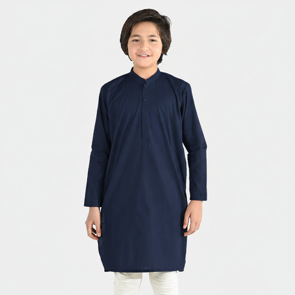 Boys Poly Viscose Kurta (Lurex) - Navy