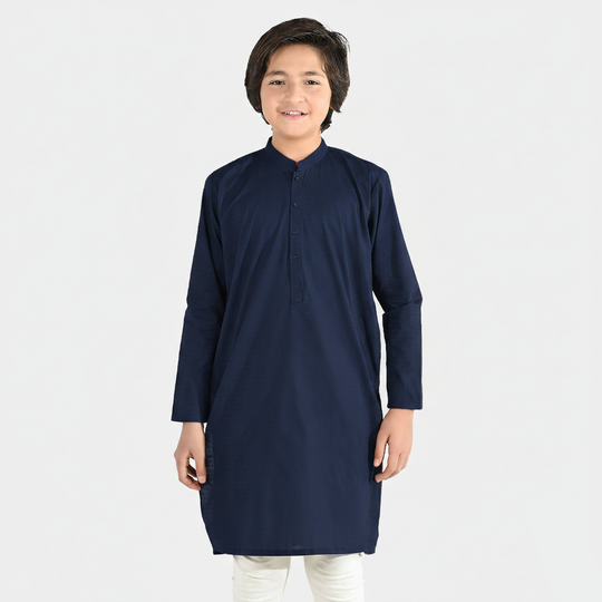 Boys Poly Viscose Kurta (Lurex) - Navy