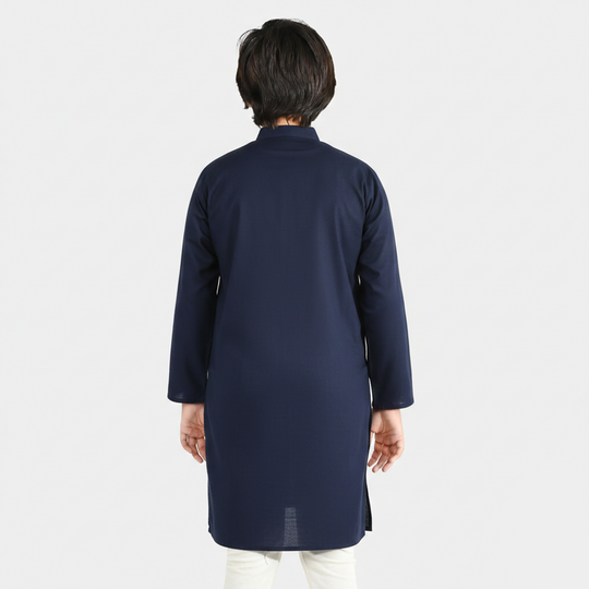 Boys Poly Viscose Kurta (Lurex) - Navy