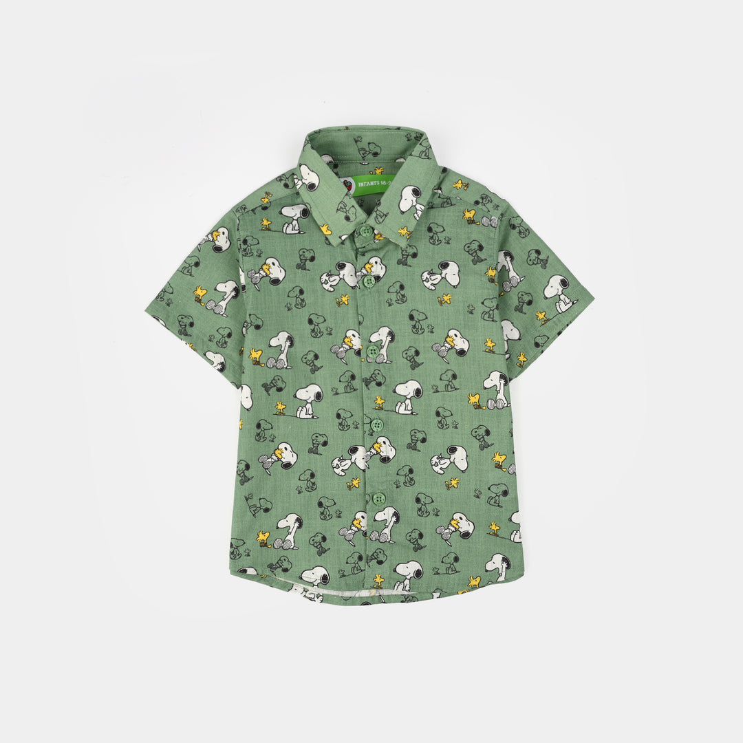 Infant Boys Cotton Slub Shirt-Green