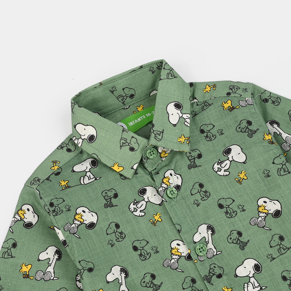 Infant Boys Cotton Slub Shirt-Green