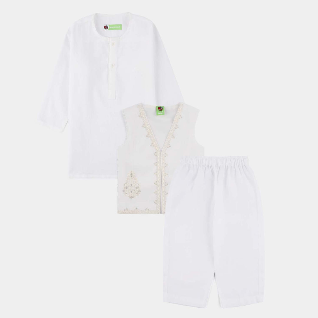 Infant Boys Cotton Slub 3Piece Suit (Front Open) -WHITE