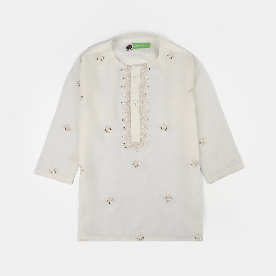 Infant Boys Poly Viscose Kurta Pajama (Jagmag) - White
