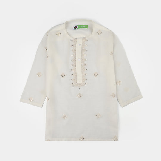 Infant Boys Poly Viscose Kurta Pajama (Jagmag) - White