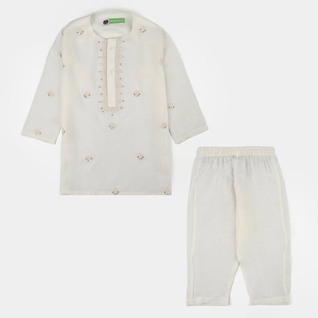 Infant Boys Poly Viscose Kurta Pajama (Jagmag) - White