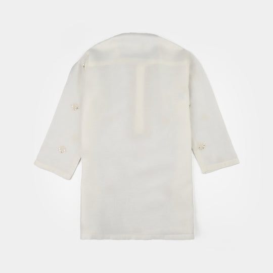 Infant Boys Poly Viscose Kurta Pajama (Jagmag) - White